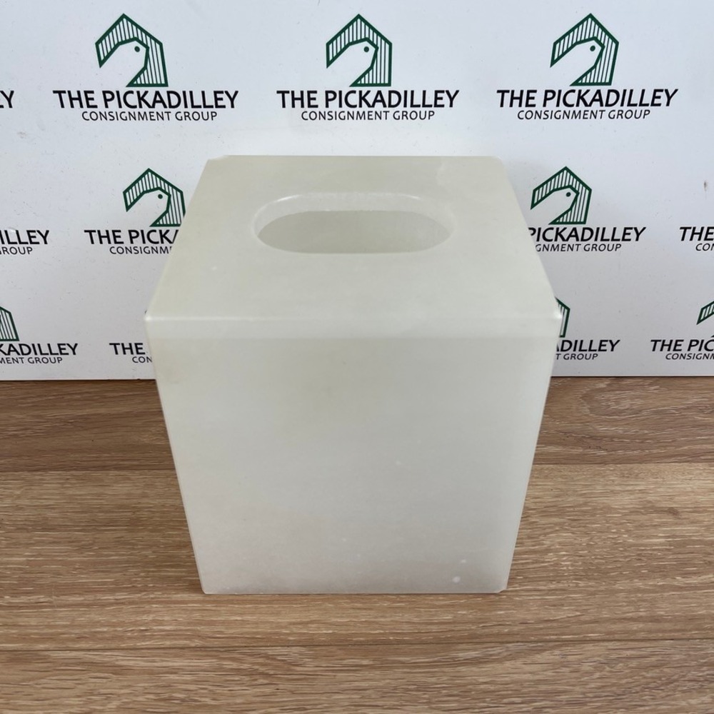 White Alabaster Stone Tissue Box Cover Square Cube Bathroom Decor Accessories